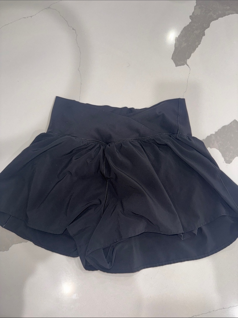 High-Waist Black Layered Skort Shorts